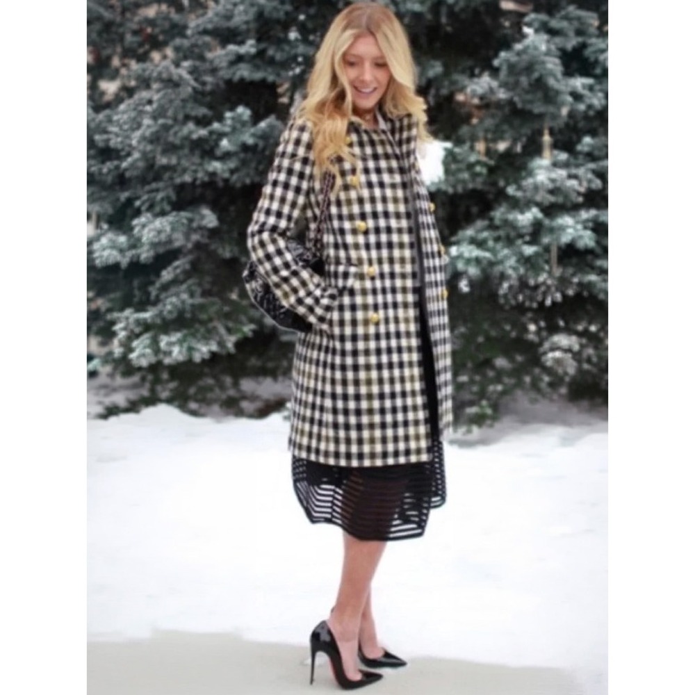 J.Crew Women Wool Buffalo Check Plaid Double Breasted Gold Button Coat Black - Picture 11 of 15